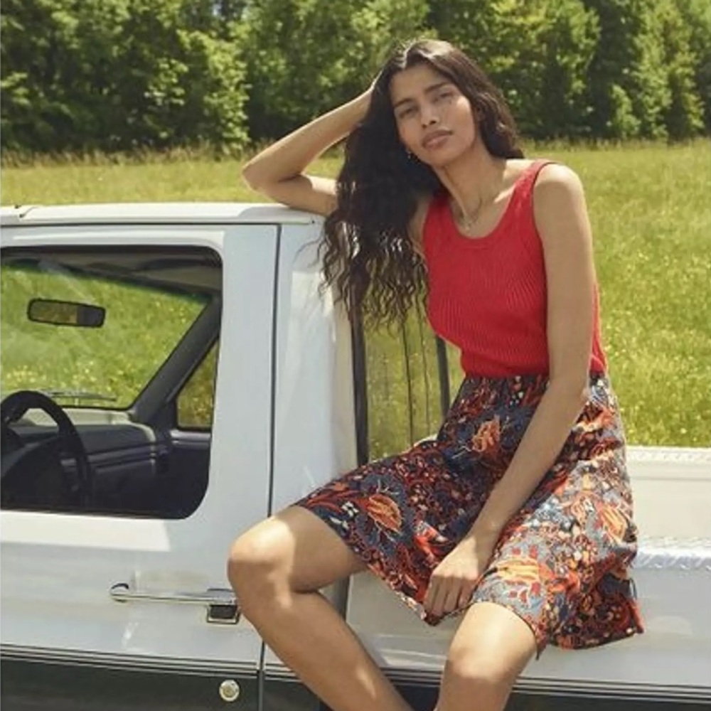 Anthropologie Blue & Orange Floral Skirt